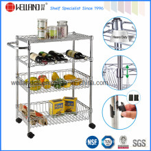Multifunction Adjustable Metal Metallic Wire Mesh Basket Food Trolley Cart